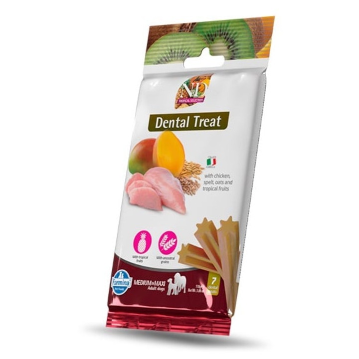 FARMINA N&D Tropical Selection Dental Treat Chicken Medium/Maxi 100 g gustare dentara caini de talie medie si mare, cu pui
