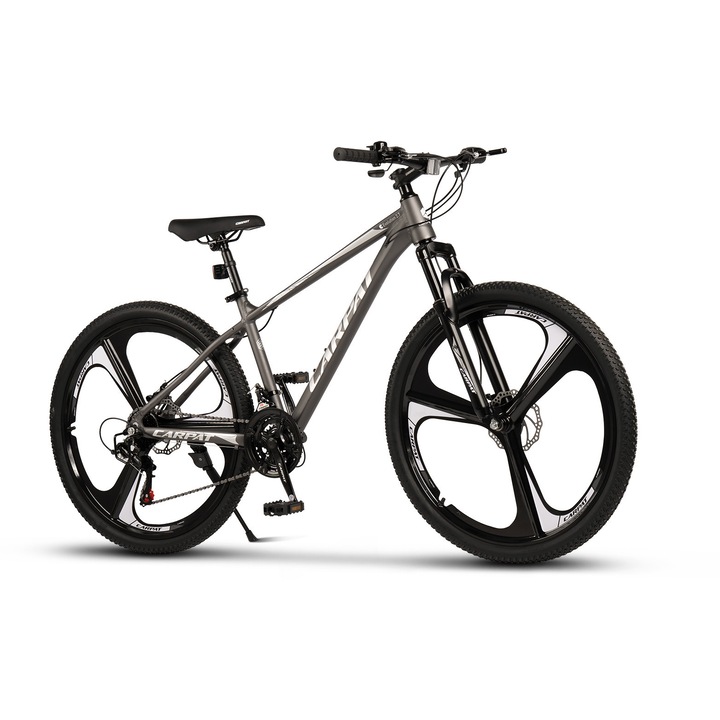 Bicicleta Mtb de munte Carpat Evolution JSXV27313M, cadru din Aluminiu cu cabluri integrate, echipare Shimano, suspensie fata, roata 27.5 inch din magneziu, frana disc fata/spate, 21 viteze, gri cu argintiu