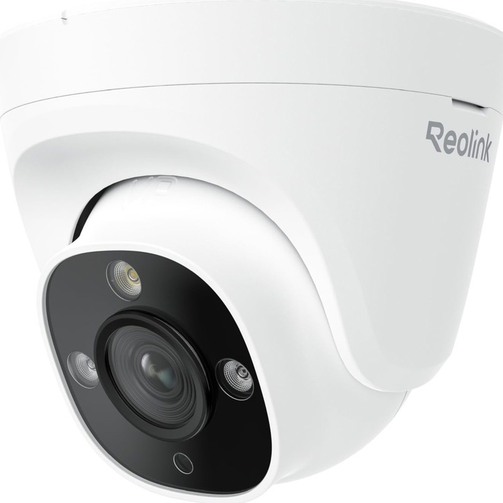 Смарт куполна камера за наблюдение Reolink 8MP 4K Ultra HD, Ъгъл 125*, Съхранение MicroSD, IR30M, Детекция на човек/превозно средство/животно/събития/периметри, Микрофон и високоговорител, Съвместима със Smart Home-Google