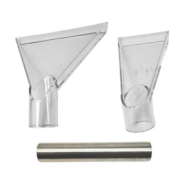 3 darabos készlet, Porszívó tartozékok, 2 x 38 mm-es fúvóka átlátszó forgófejjel (H+R) és 1 x rozsdamentes acél cső, Műanyag és rozsdamentes acél, Átlátszó