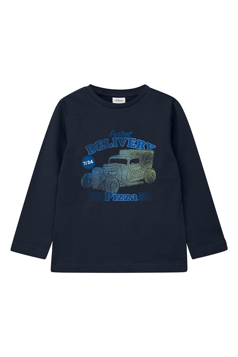 s.Oliver, Bluza cu decolteul la baza gatului si imprimeu grafic, Gri carbune, Albastru royal, 104-110 CM