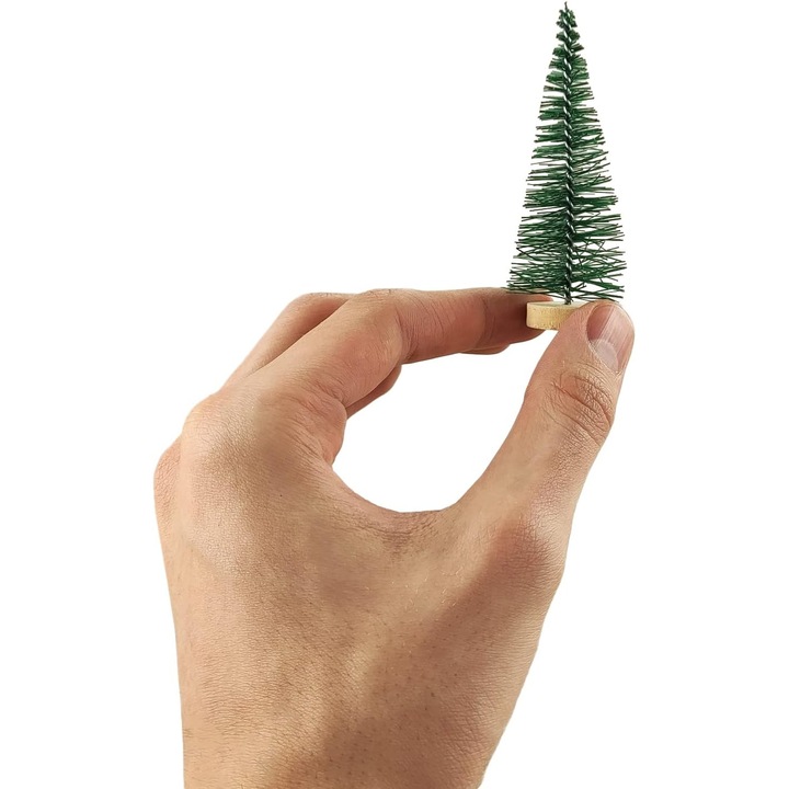 Mini műfenyő szett, Netuno, 8 cm, Ünnepi dekoráció, Ideális otthoni és irodai díszítéshez, Zöld, 2 db