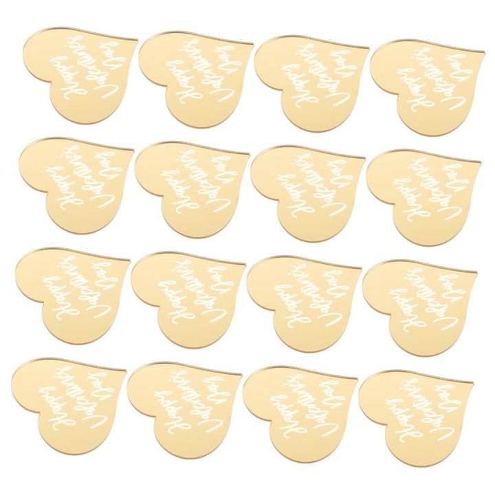 Set 25 bucati, Topper decor pentru prajituri si briose in forma de inima, pentru Ziua Indragostitilor, auriu