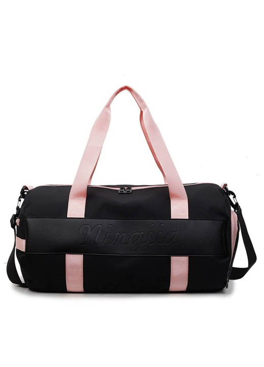 Unisex sporttáska, rózsaszín-fekete, 46x19x22cm, könnyű, vízálló, cipőtartó rekesszel