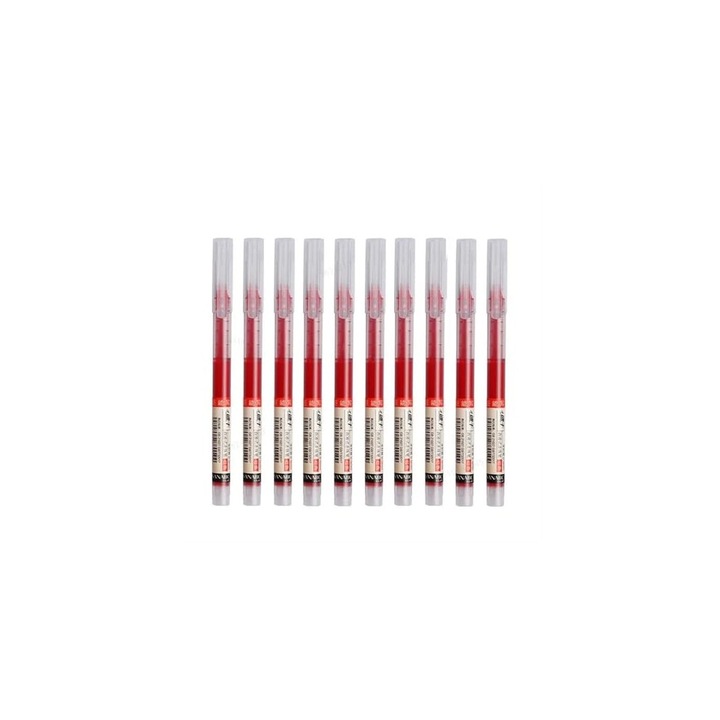 Set 10 bucati, pix gel 0.5 mm, varf fin, uscare rapida, corp transparent, albastru, 10 x 1 buc