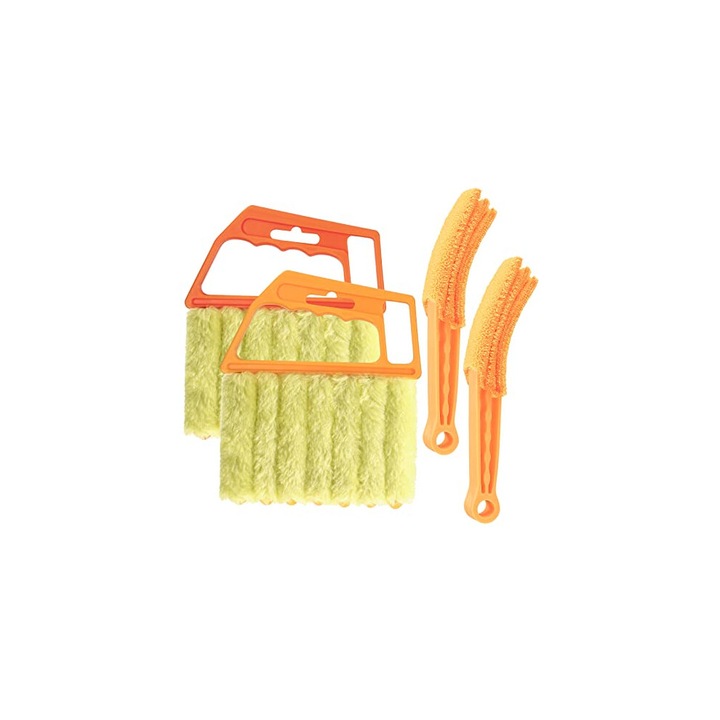 Set curatare jaluzele si ventilatii kit multifunctional, capete din microfibra reutilizabile, perie cu 7 degete flexibila, portocaliu/galben, 3 piese