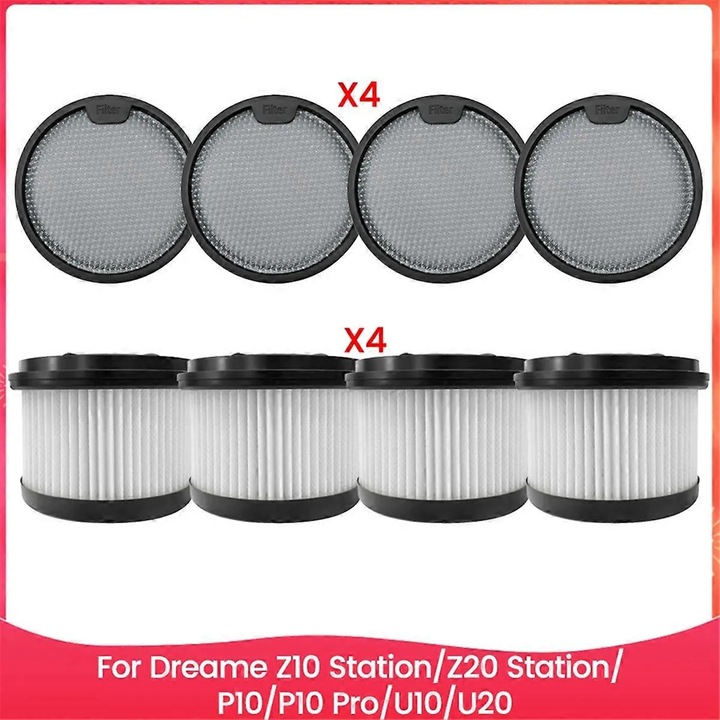Filtru HEPA compatibil Z10 Station/Z20 Station/P10/P10 Pro/U10/U20, curatabil si reutilizabil, reduce praf si alergeni, pachet 4 prefiltre + 4 postfiltre, alb/negru, 8 bucati