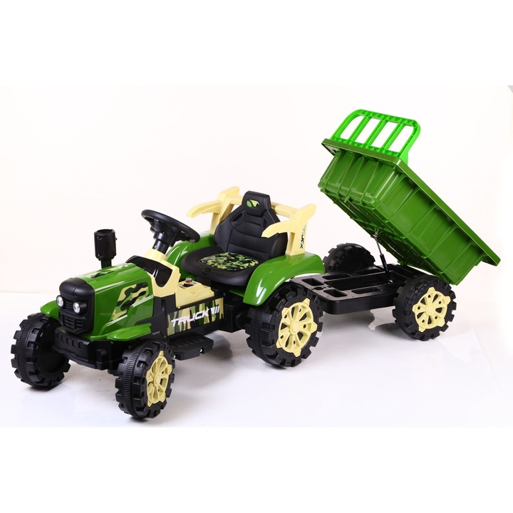 Elektromos traktor, gyerekeknek, távirányítóval, ZÖLD