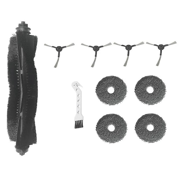 Set accesorii pentru aspirator robot Karcher RCV5 Plus, perie principala si 4 perii laterale, 4 lavete si perie de curatare, plastic, negru/gri, 10 piese