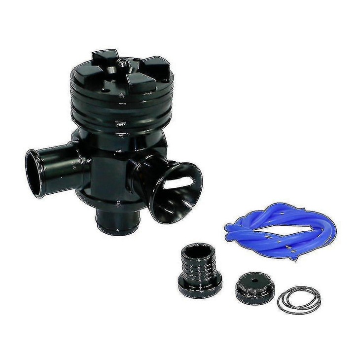 Supapa blow-off turbo (dump/diverter valve) pentru Golf A3/A4/A6/TT 1.8T, reglabila in 3 moduri (hybrid/recirculare/atmosferic), din metal, compatibila 25mm, negru, kit