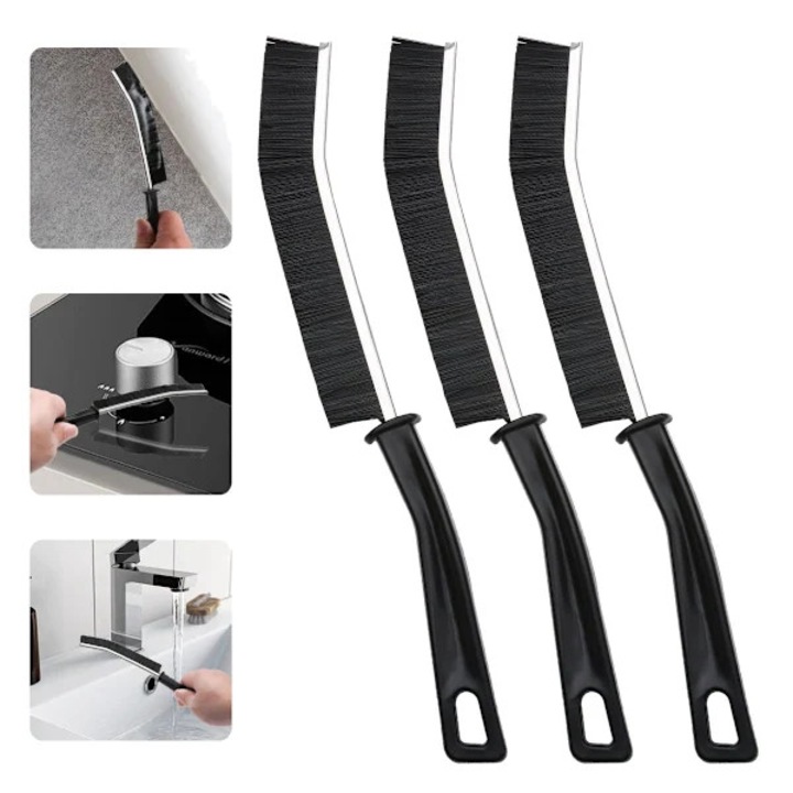 Set 3 bucati, perii de curatare rigide pentru rosturi si colturi, peri din nylon rezistenti la rugina, maner ergonomic cu orificiu de agatare, negru