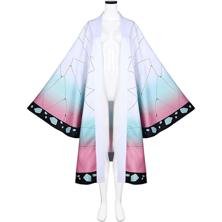 Costum cosplay kimono din poliester, cu imprimeu Kochou Shinobu, unisex, pentru anime si Halloween, Multicolor, Marime unica (165-170 cm)