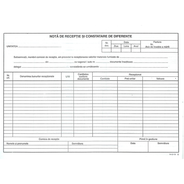 Nota recepție constatare diferențe, NB_HRT, A4, set 50 de file, autocopiativă, alb