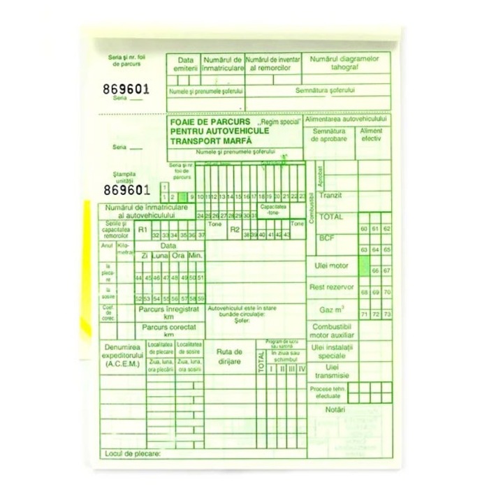 Foaie parcurs marfă, NB_HRT, A5, 100 file, verde, 148x210mm