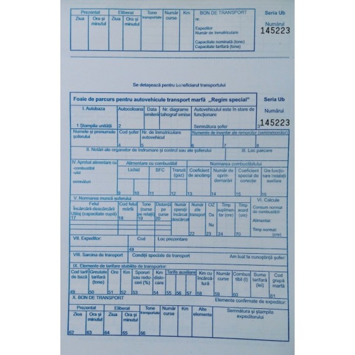 Foi de parcurs A4 inseriate, NB_HRT, 100 file, fata/verso, transport marfa