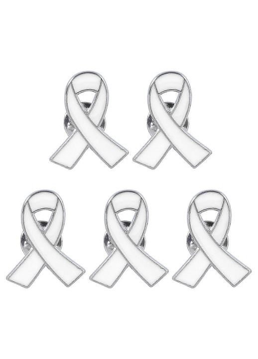 Set 5 brose panglica din aliaj emailat, pentru constientizare cancer de san si SIDA, durabile, Alb