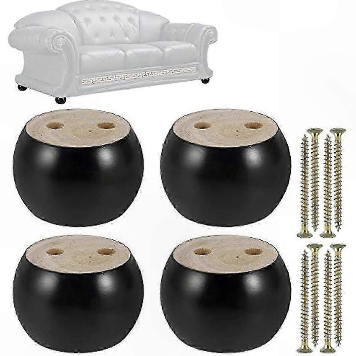 Picioare pentru mobilier, picioare de schimb rotunde din eucalipt, rezistente cu capacitate mare de incarcare, cu suruburi de montaj si tampoane de protectie, 50 mm inaltime, 100 mm diametru, Negru, Set 4 bucati