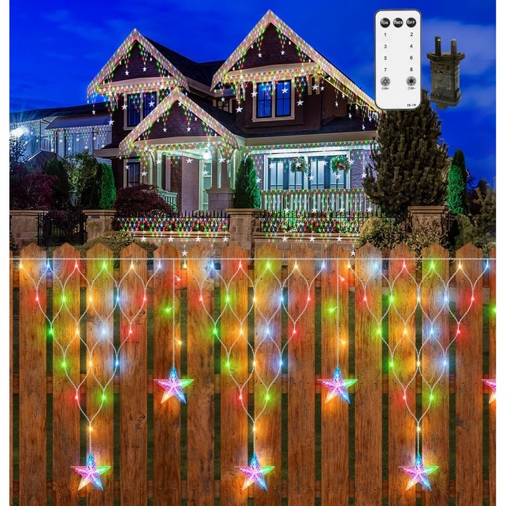 CORST® 4 x 0,6 m hálós fényfüzér, 196 RGB LED, távirányító, 8 világítási mód, IP44, kültéri és beltéri használatra
