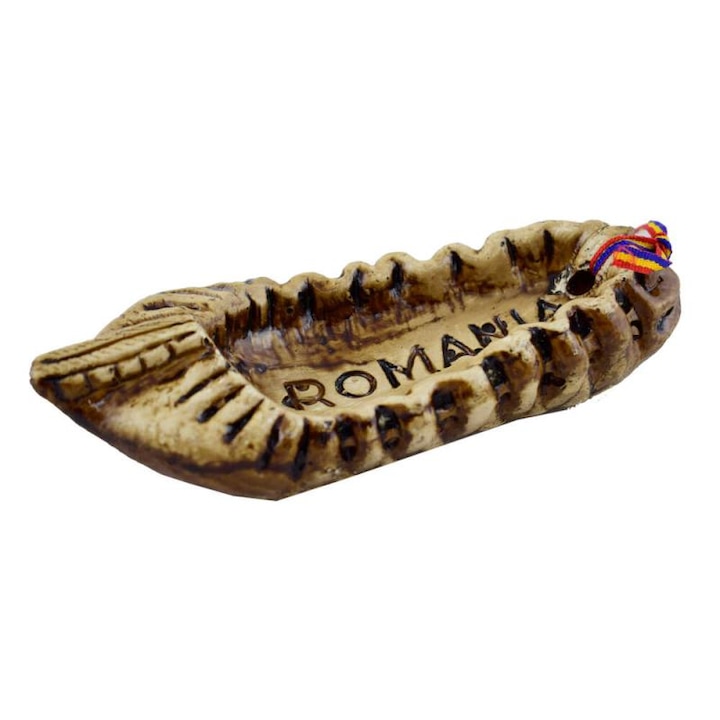 Gipsz opinca román trikolórral, ajándékbolt szuvenír, mérete 15x6 cm