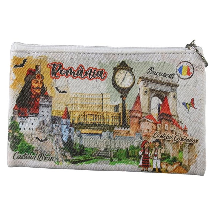 Breloc tip gentuta suvenir Romania, Bucuresti, Castelul Bran, Castelul Corvinilor, gift shop, dimensiune 17x10.5 cm