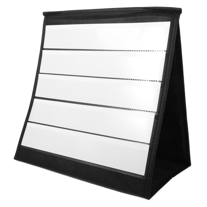 Asztali zsebes panel, kétoldalas íróasztali rendszerező, összecsukható levehető állvány, átlátszó zsebek szabványos kártyákkal kompatibilisek, tartós laminált kartonból, fekete