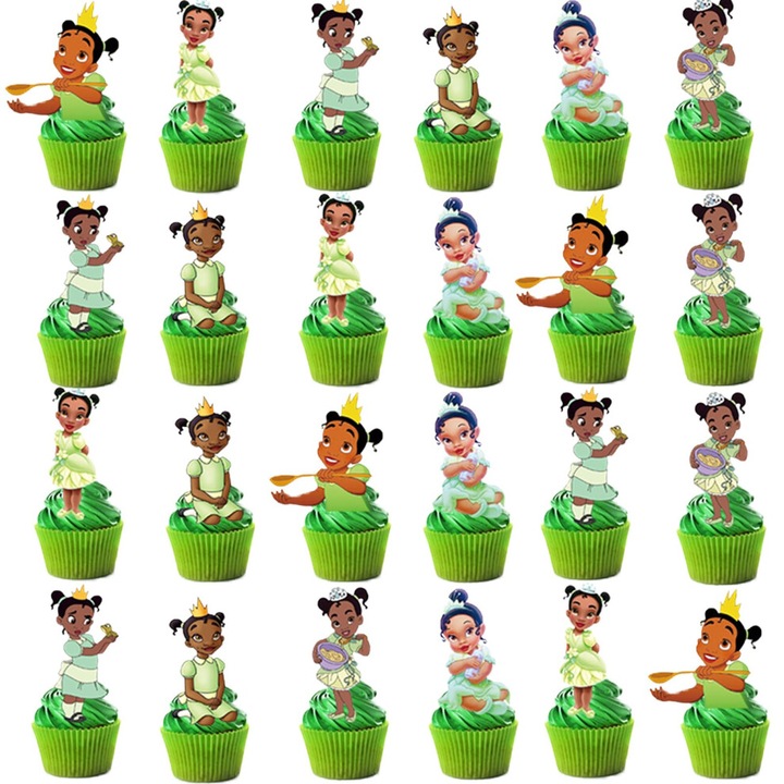 Set 48 decoratiuni tort si briose Tiana copii multicolor