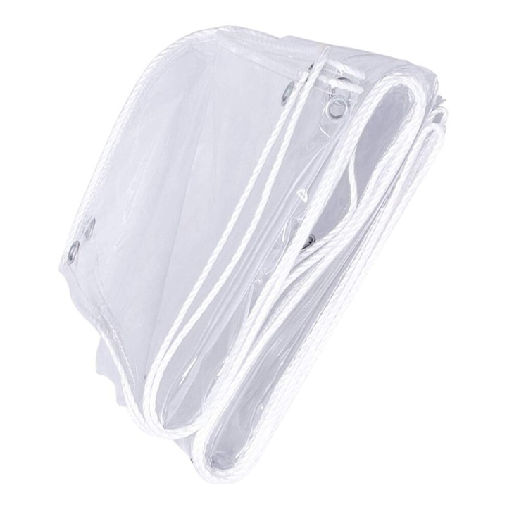 Átlátszó PVC ponyva/tarp 1.8x2.5m, szakadásálló, vízálló, megerősített szélek, fém fűzőlyukak 50 cm-enként, rögzítőzsinór mellékelve, átlátszó, 1 db