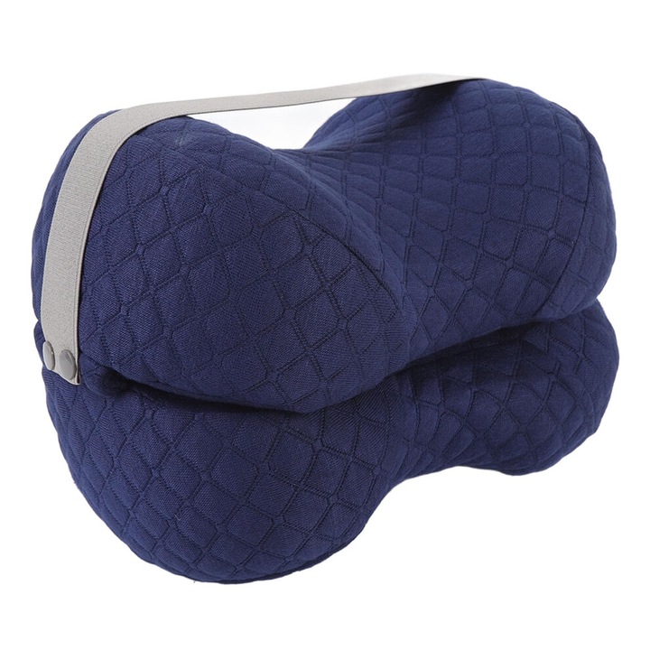 Perna pentru genunchi, perna ortopedica din spuma memory, suport 3D conturat pentru coapse si gambe, curele reglabile, design doua piese cu fermoar, bleumarin