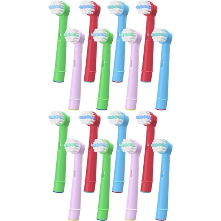 Capete periuta electrica de schimb pentru copii compatibile cu Philips Sonicare, cu filamente indicator, Multicolor, 16 bucati
