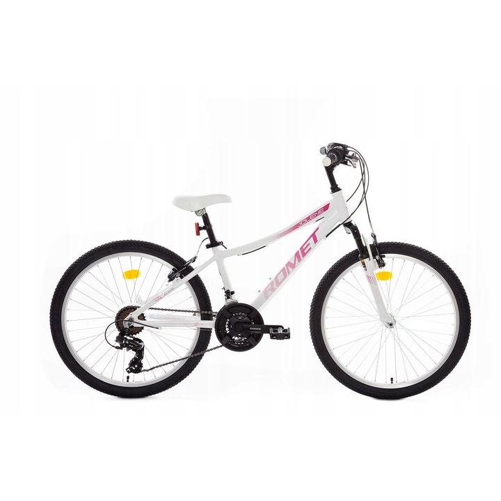 Bicicleta copii Romet Jolene 24, 13", alb-roz, 21 viteze, amortizor
