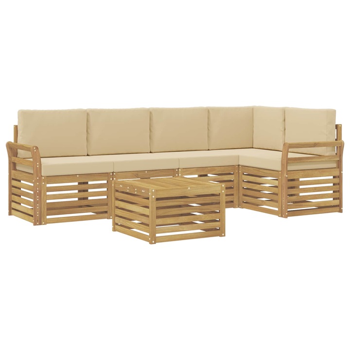 Set de canapele de exterior 6 pcs vidaXL, Alb si Bej 59 x 59 x 37 cm