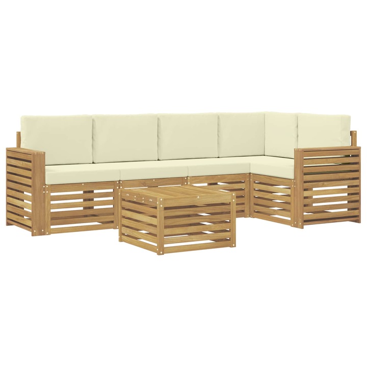 Set de canapele de exterior 6 pcs vidaXL, Alb si crem 59 x 59 x 37 cm