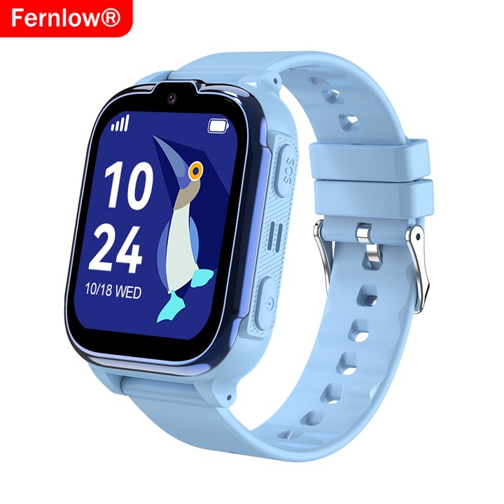 Gyerek okosóra 4G GPS, Fernlow®, HD videótelefonálás, SOS gomb, Kémfigyelés, IP67 vízálló, Super IPS 1.83", SIM foglalat, Pontos GPS+LBS helymeghatározás, Wi-Fi, Bluetooth, HD fotó, Android IOS kompatibilis, Kék