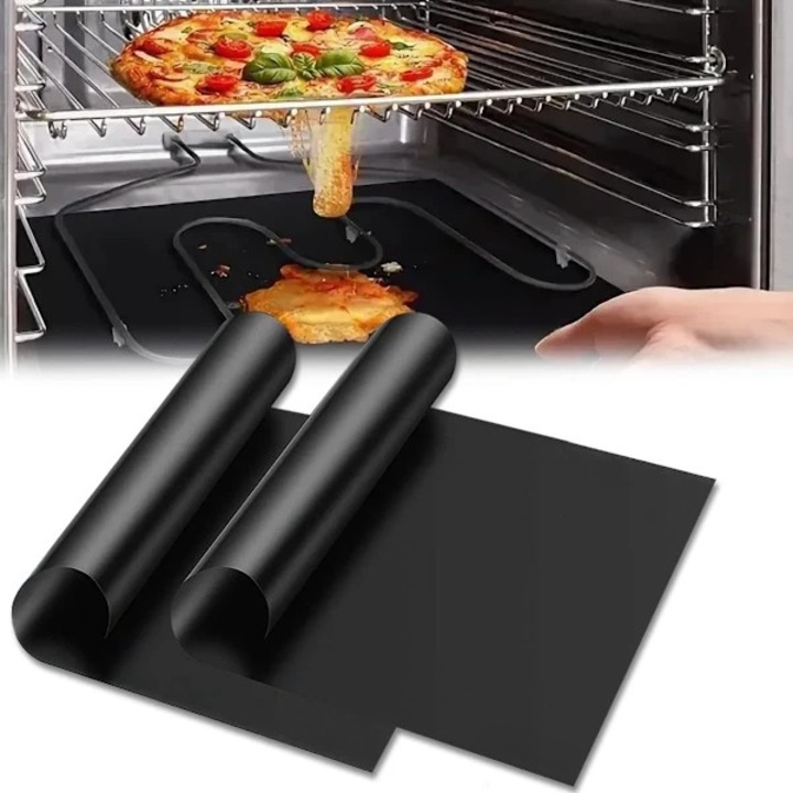 Covorase pentru cuptor / protectie cuptor non-stick din Teflon si fibra de sticla, taiable si reutilizabile, rezistente pana la 260°C, Negru, 2 bucati
