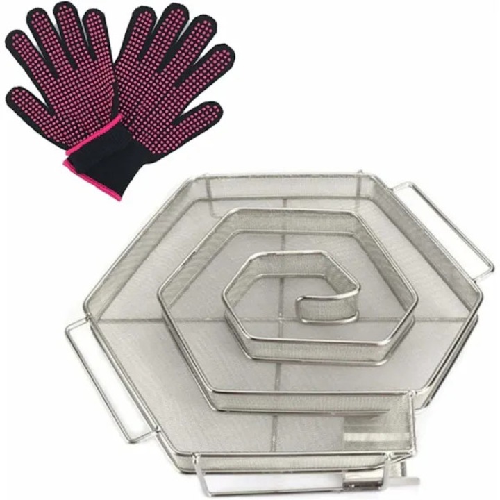 Generator fum rece inox hexagonal 22.5x21.5x5cm set cu manusi gratar