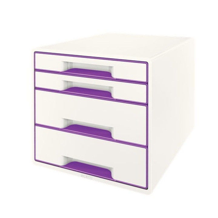 Cabinet documente, Leitz, 4 sertare, alb/mov, 287x270x363mm