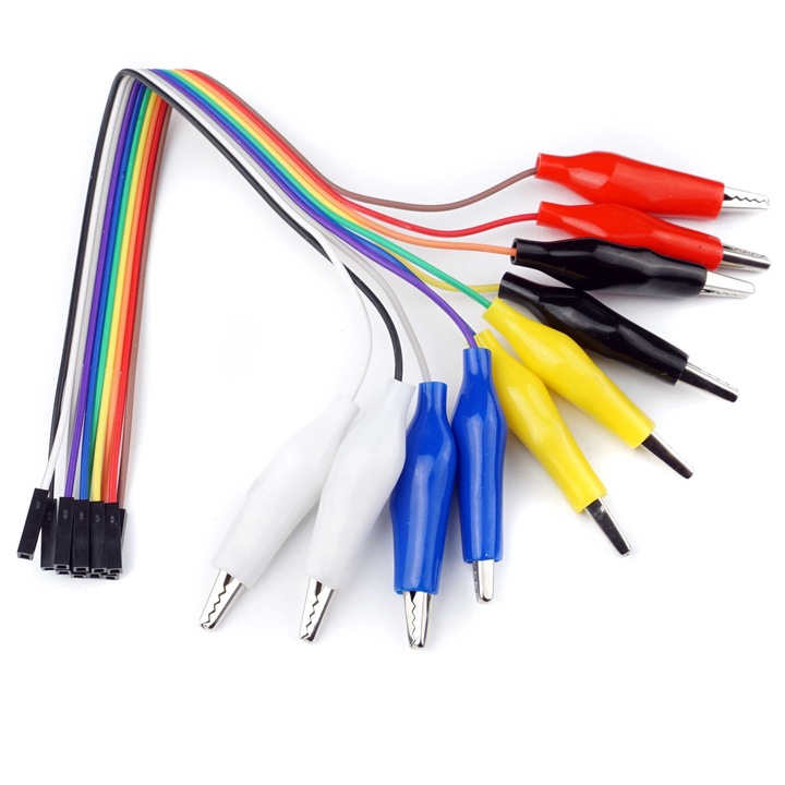 Cabluri cu mufe Goldpin si conectori tip crocodil pentru Arduino, 20 cm, 10 bucati