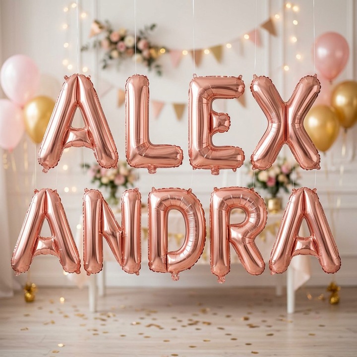 Метализирани фолиеви балони, Flippy, Комплект ALEXANDRA, Хелий или Въздух, Включена сламка, 40 см, Розово злато