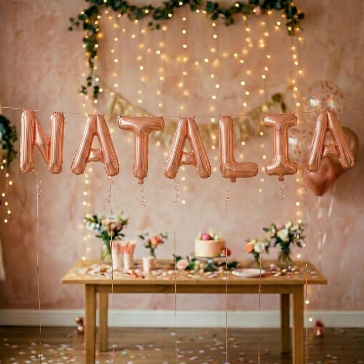 Балони от фолио, комплект NATALIA, хелий или въздух, включена сламка, 40 см, розово злато, Damur