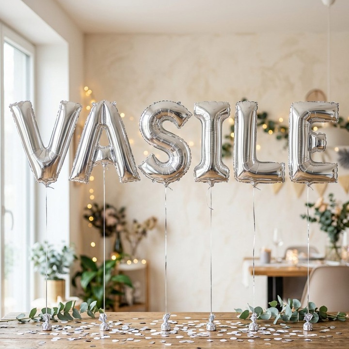 Метализирани фолиеви балони, комплект VASILE, хелий или въздух, включена сламка, 40 см, сребрист, Damur