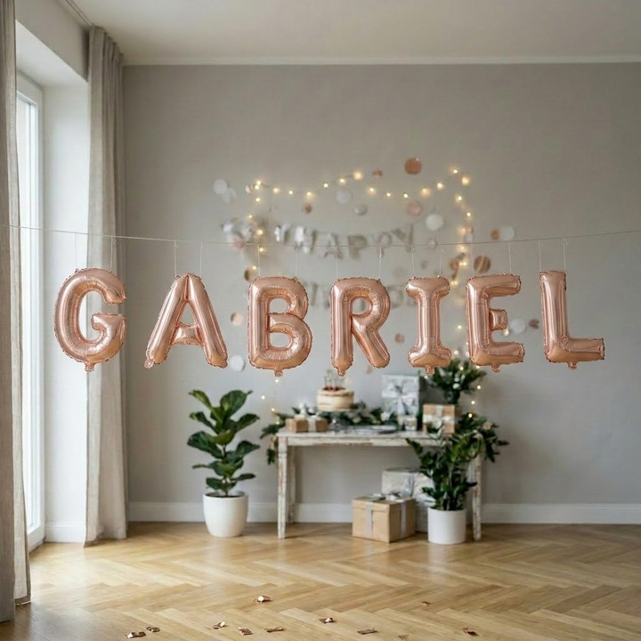 Метализирани фолиеви балони, комплект GABRIEL, хелий или въздух, включена сламка, 40 см, розово злато, Damur