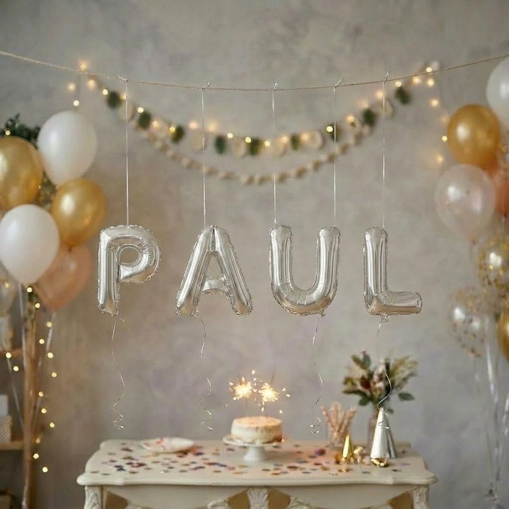 Метализирани фолиеви балони, комплект PAUL, хелий или въздух, включена сламка, 40 см, сребрист, Damur