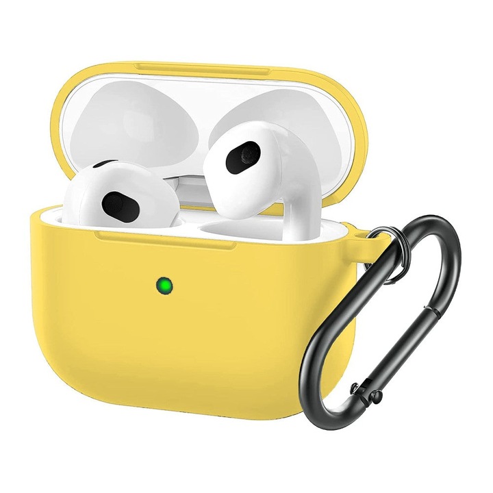 Apple AirPods 3-mal kompatibilis szilikon védőtok CASEY STUDIOS™, karabiner kulcstartóval, puha szilikonból, sárga