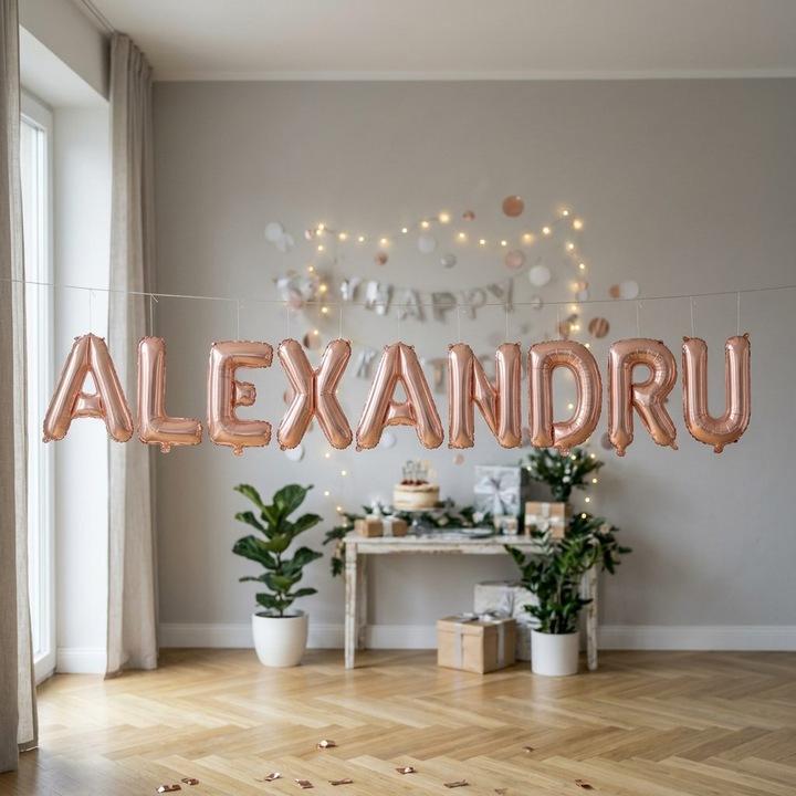 Метализирани фолиеви балони, Flippy, Комплект ALEXANDRU, Хелий или Въздух, Включена сламка, 40 см, Розово злато