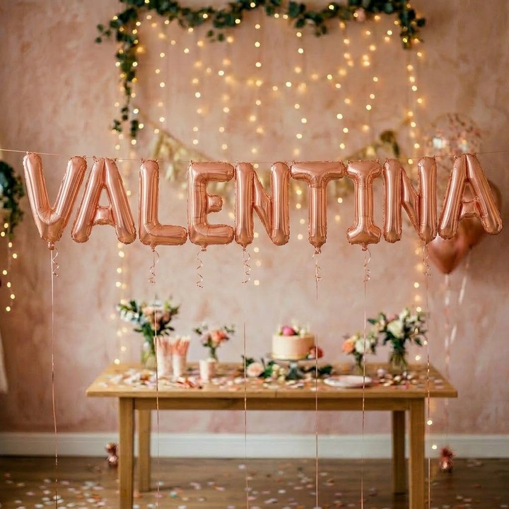 Метализирани фолиеви балони, Flippy, Комплект VALENTINA, Хелий или Въздух, Включена сламка, 40 см, Розово злато