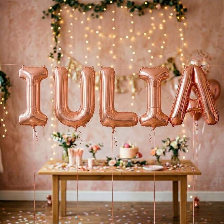 Fólia Lufi, Flippy, IULIA Szett, Hélium vagy Levegő, Szívószál mellékelve, 40 cm, Rose Gold