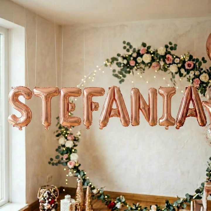 Метализирани фолиеви балони, комплект STEFANIA, хелий или въздух, включена сламка, 40 см, розово злато, Damur