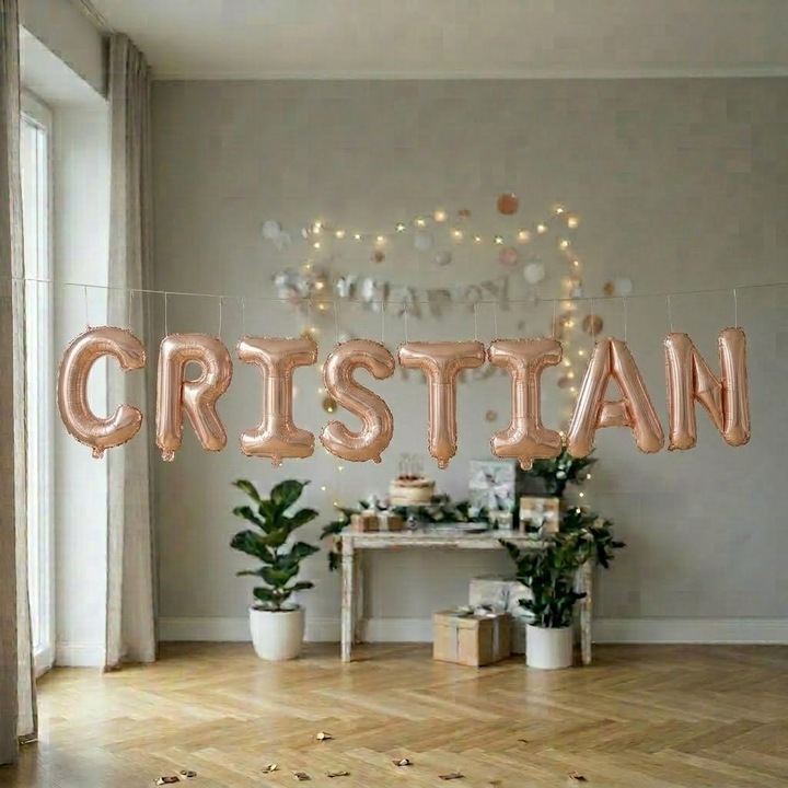 Метализирани фолиеви балони, Flippy, Комплект CRISTIAN, Хелий или Въздух, Включена сламка, 40 см, Розово злато