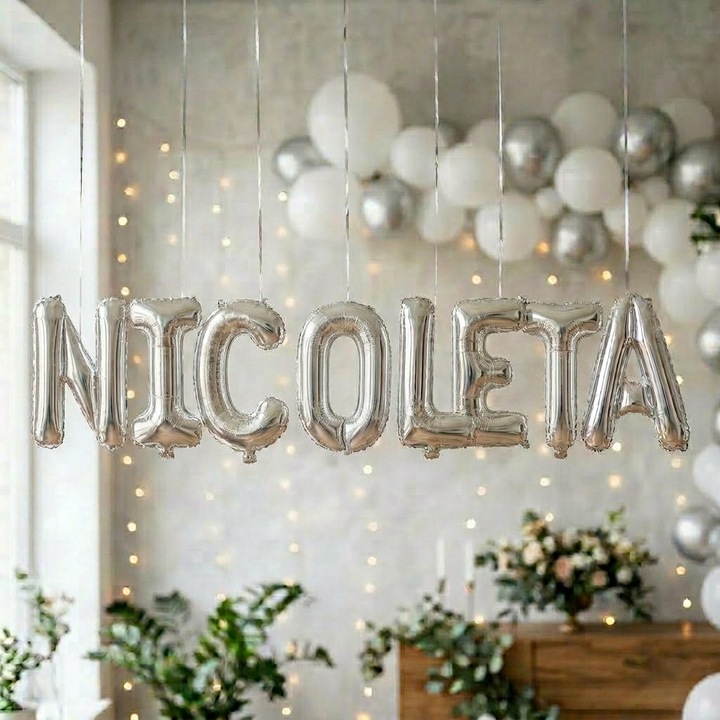 Метализирани фолиеви балони, комплект NICOLETA, хелий или въздух, включена сламка, 40 см, сребрист, Damur
