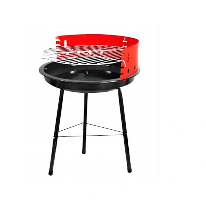 Gratar pe carbune portabil (grill) pentru camping si gradina, cu gratar reglabil si constructie metalica, negru/rosu, 55x35x32 cm